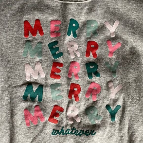 Mighty Fine Merry Whatever Holiday Gray Crew Neck Sweatshirt Girls Size Medium - Picture 2 of 5